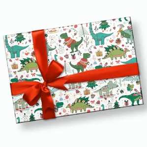Dinosaur Gift Wrap, Christmas Wrapping Paper, Cute Xmas Holiday Present Wrap