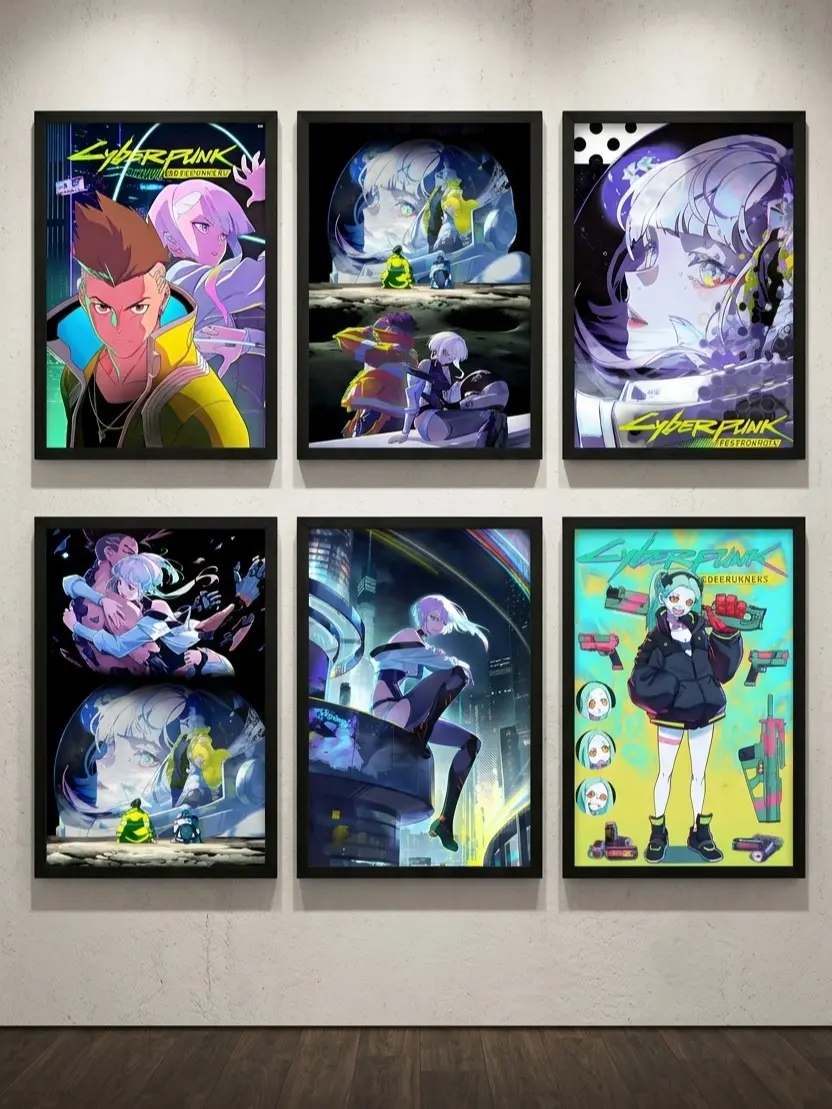 Cyberpunk Edgerunners Anime Wall Art - Eco-Friendly Print, Optional Black Frame, Wrapped Canvas or Unframed Poster, Sci-Fi Manga Canvas wallart Bedroom Decor, Otaku Fan Gift