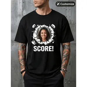 Custom Photo Men T-Shirts Personalized Face Print Graphic Tee Creative Broken Wall Design Casual Short Sleeve Crewneck Top Funny Novelty Shirts Daily Wear Couples Birthday Gift Customization Upload Yo