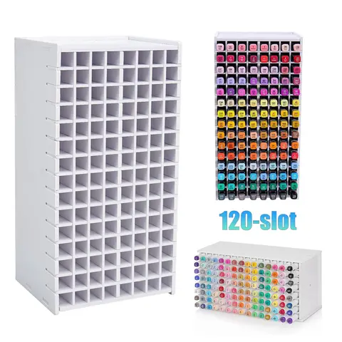Marker Storage Organizer (1 Pack) - 120-Slot Rectangular PVC Foam Board Desk Organizer Tidy, 13.39" Tall 13.39x6.89x5.12in Desk Supplies Holder with Removable Adjustable Dividers, for Home Art Stations, Back to School Gifts