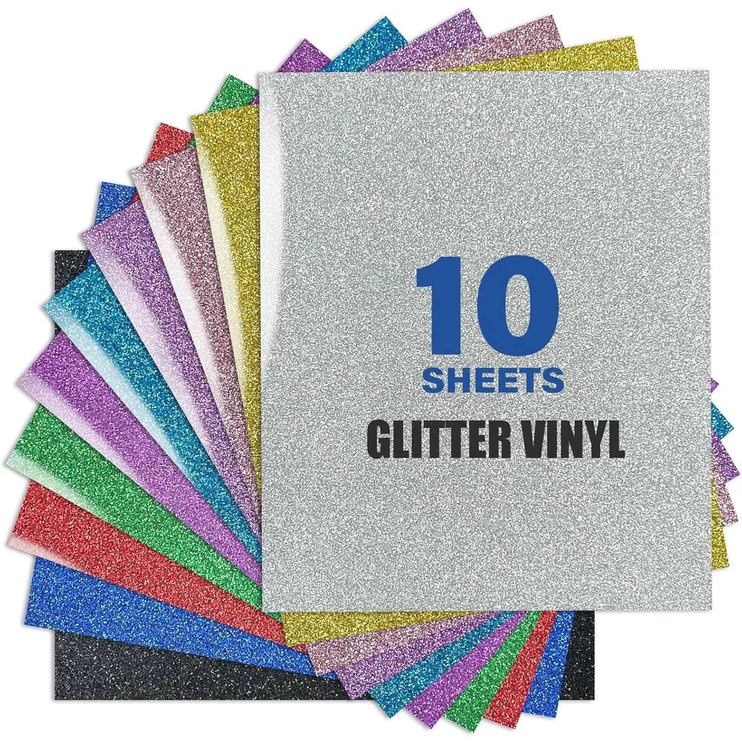- 12'' x 10'' x 10 Sheets HTV Bundle Glitter HTV Heat Transfer Vinyl,Iron on for T-Shirts. Bags. HTV Heat Transfer Vinyl for All  Machines - Easy to Cut and Weed (Multicolor)