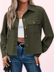 Women's Short Fitted Shirt, Casual Long Sleeve Top, Ladies' Fashionable Button Front, Comfortable Daily Wear Clothing