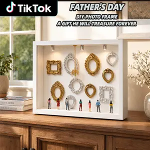 DlY Mini Museum of Photo Frame-Father's Day Gifts DlY Shadow Box with Gold MiniFrames & Figures -The Ultimate Personalized Giftor Parents,Couples,and Friends