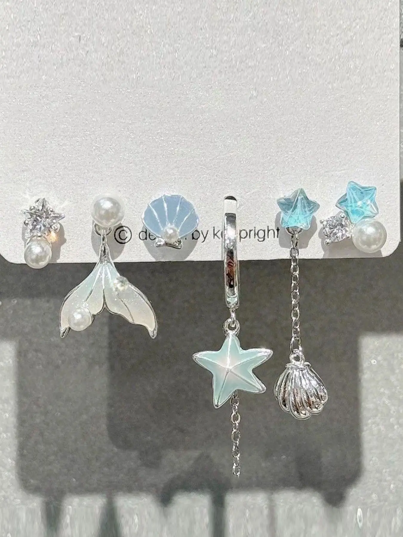 6pcs Women's Fashion Earring Set, Blue Beach Ocean Style Fish Tail Starfish Pendant, Sweet Cool Earrings for Parties, Nightclub, Gift