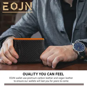 EOJN Slim Mens Wallet Front Pocket with 11 Slots Minimalist RFID Blocking Credit Card Holder Carbon Fiber Money Clip in Gift Box Premium Carbon Leather Vegan Leather Quality You Can Feel
