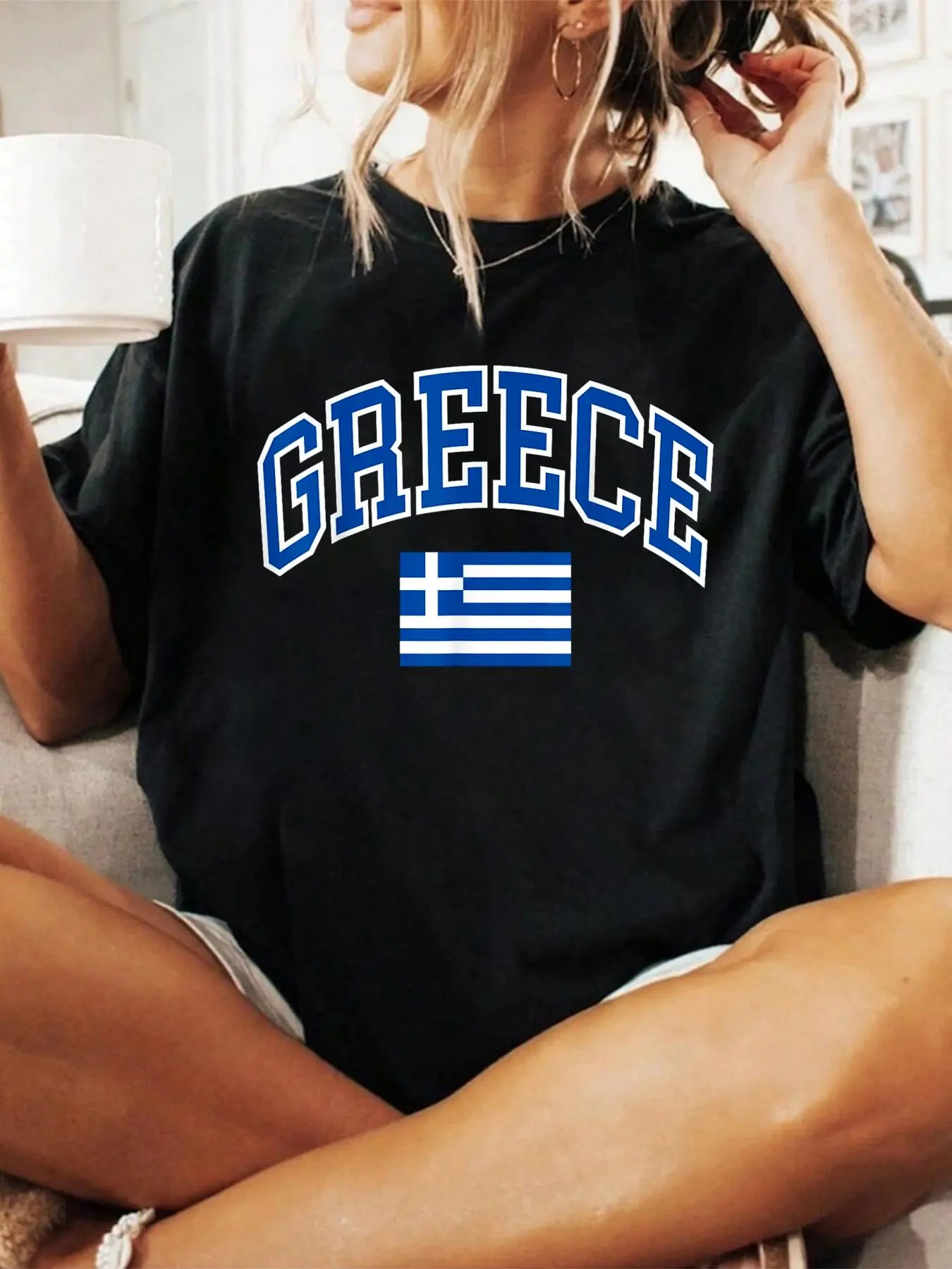 Greece Greek Flag T-Shirt Print T-Shirt Casual Crew Neck Short Sleeve Comfort Tee Top For Spring & Summer Women's Clothing