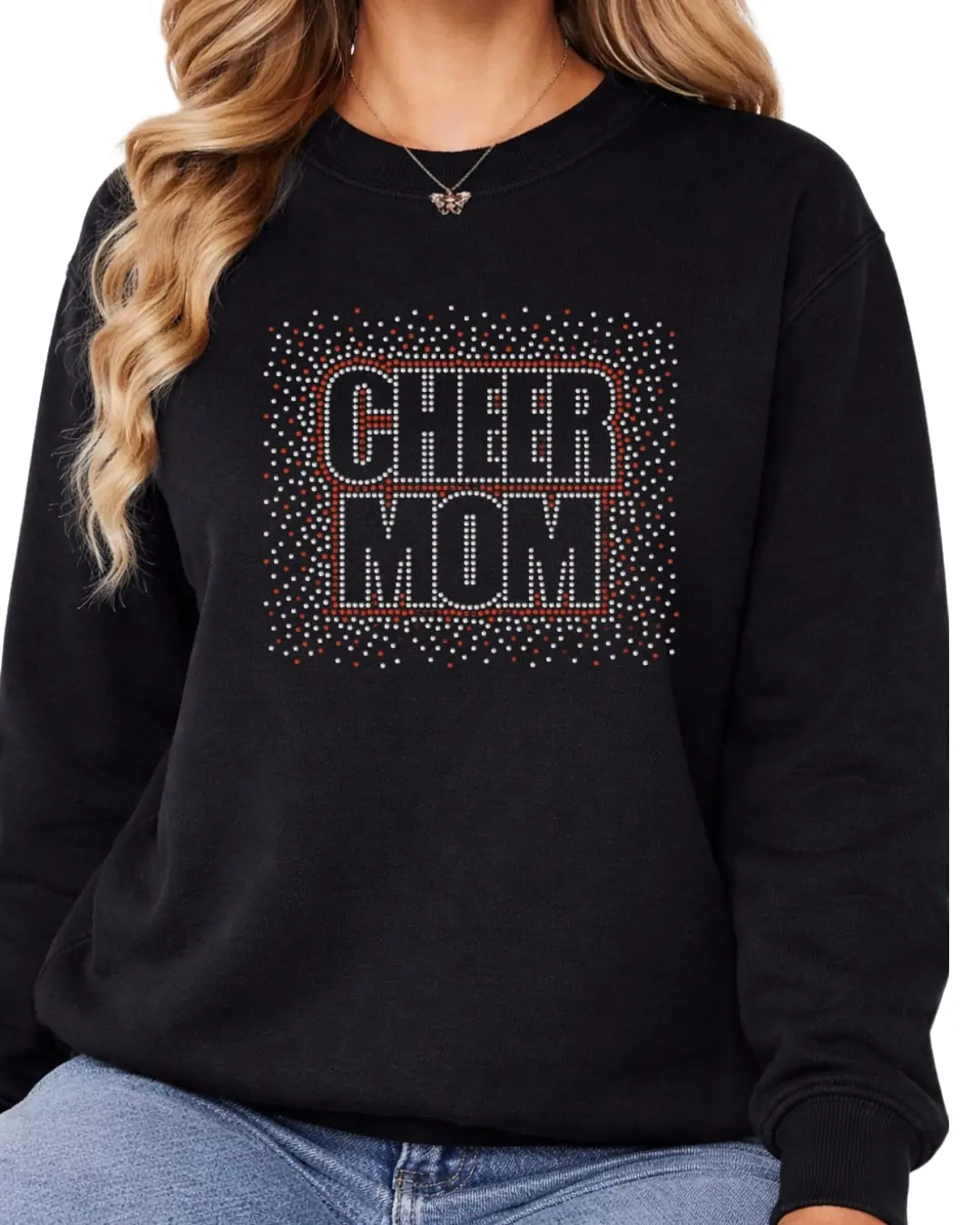 "Cheer Mom"-01 Rhinestone Shirt – Sparkly Cheerleading Mom Tee, Game Day Shirt, Cheerleader Mom Gift, Bling Sports Mom Apparel