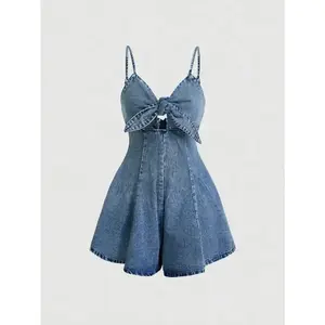 Women's Sexy Vintage Denim Jumpsuit, Strap Romper, Blue