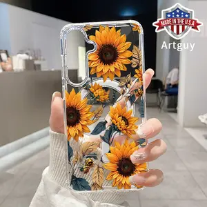Magnetic Phone Case for Samsung Galaxy S24 Plus S25 Ultra S23 FE Ultra S22+ Vintage Sunflower Pattern TPU Shockproof Anti-Scratch Stylish Smartphone Cover