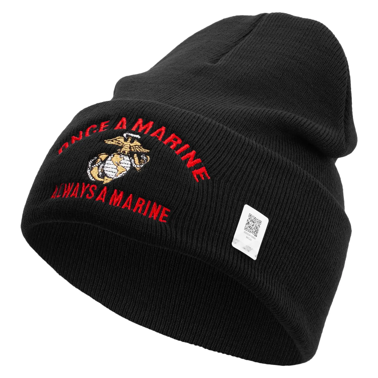 Once A Marine Always a Marine Logo Embroidered 12 Inch Solid Cuff Beanie