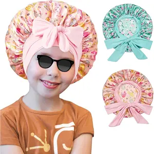 SQ-HDW194 2 PCS Kids Bonnets for Girls, Silk Bonnet for Kids, Satin Bonnet for Sleeping, Baby Toddler Tie Bonnet Sleep Cap