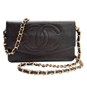 Pre-owned CHANEL caviar leather Shoulder Bags Black Caviar Timeless Clutch with added leather chain