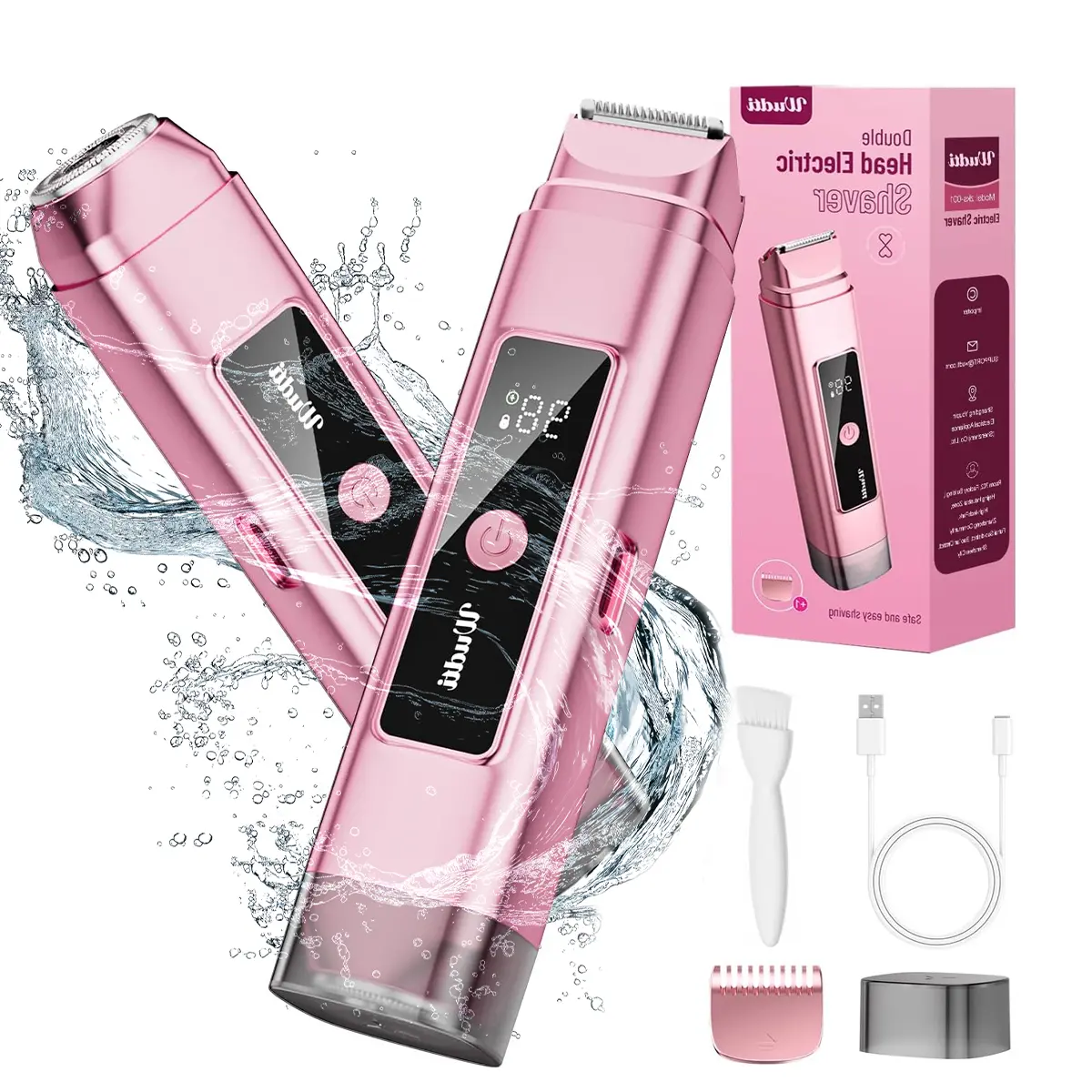 Upgrade Protection Electric Bikini Trimmer for Women 2-in-1 Razor & Shaver with Dual Heads for Body Pubic Hair, IPX6 Waterproof with LED Display - Rechargeable Lady Trimmer for Underarm Body Leg Face