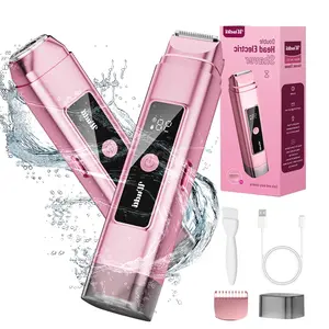 Upgrade Protection Electric Bikini Trimmer for Women 2-in-1 Razor & Shaver with Dual Heads for Body Pubic Hair, IPX6 Waterproof with LED Display - Rechargeable Lady Trimmer for Underarm Body Leg Face