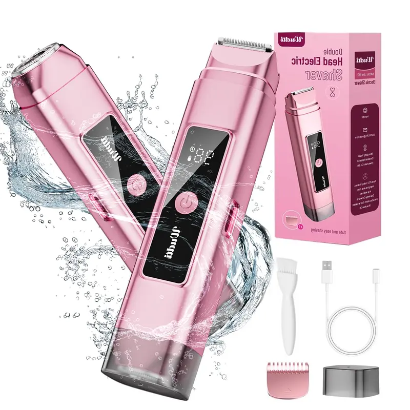 [TikTokShopBlackFriday]SHPAVVER Women's UPGRADE BIKINI TRIMMER & Shaver - Dual Heads, IPX6 Water Resistant, Wet/Dry Safe, LED Display, Rechargeable Portable Hair Trimmer, Abs, Body Hair Removal Tool with Cleaning Brush