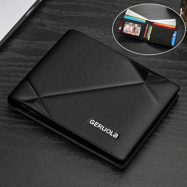 BLACK Leather Wallet - Leather Wallet for Men - Gifts for Men (Christmas Present)