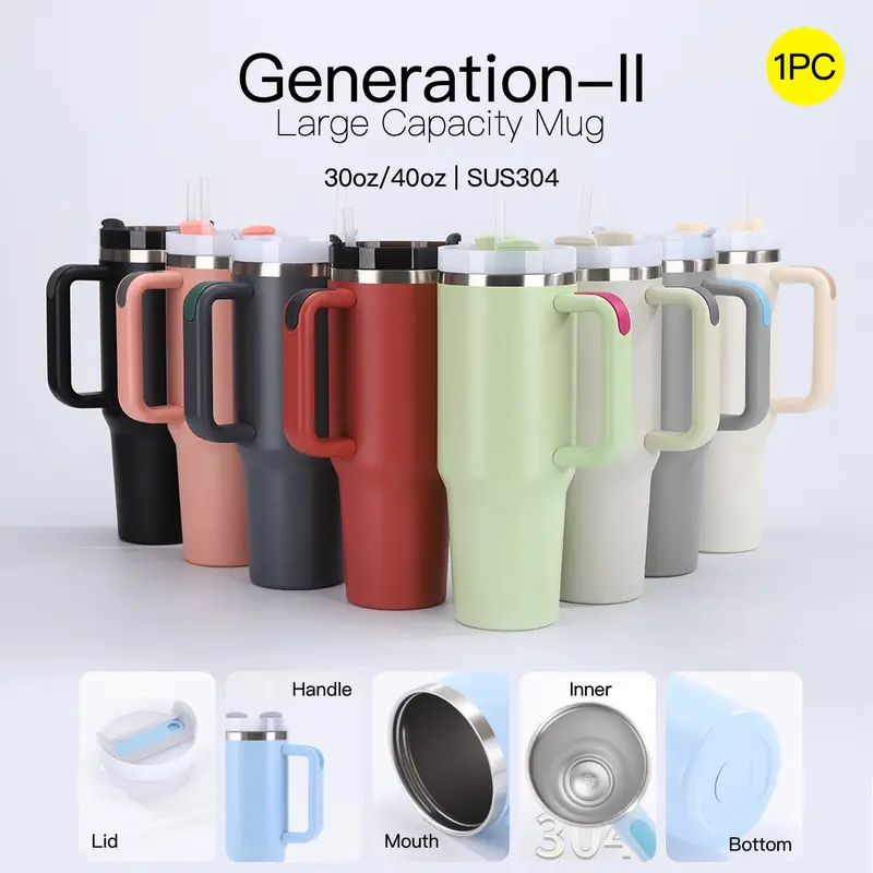 30oz/40oz Insulated Water Bottle with Straw, Water Bottle Flask, Stainless Steel Reusable Cup, Insulated Travel Tumbler, Vacuum Insulated Cups, Large Capacity with Lid and Handle, Perfect Gift for Coffee Lovers