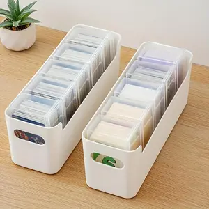 6-Piece U-Shaped Card Storage Box Set – 1 Large + 5 Small Boxes with 5-Grid Compartments, Transparent Dustproof Lid – Minimalist Aesthetic Desk Organizer for Stationery, Study Essentials & Drawer Storage