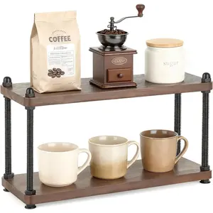 Coffee Station Organizer Wooden Mug Holder for Countertop Cup and Mug Shelf for Coffee Bar Accessories Rustic 2 Tier Storage and Display Rack for Tea Cups Matcha Stand Kitchen Office