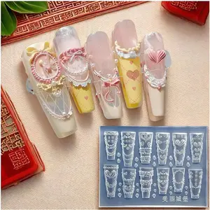 3D Cream Nail Mold Silicone Tools Lace Nails Charms Resin Molds Art for Accessories Supplies