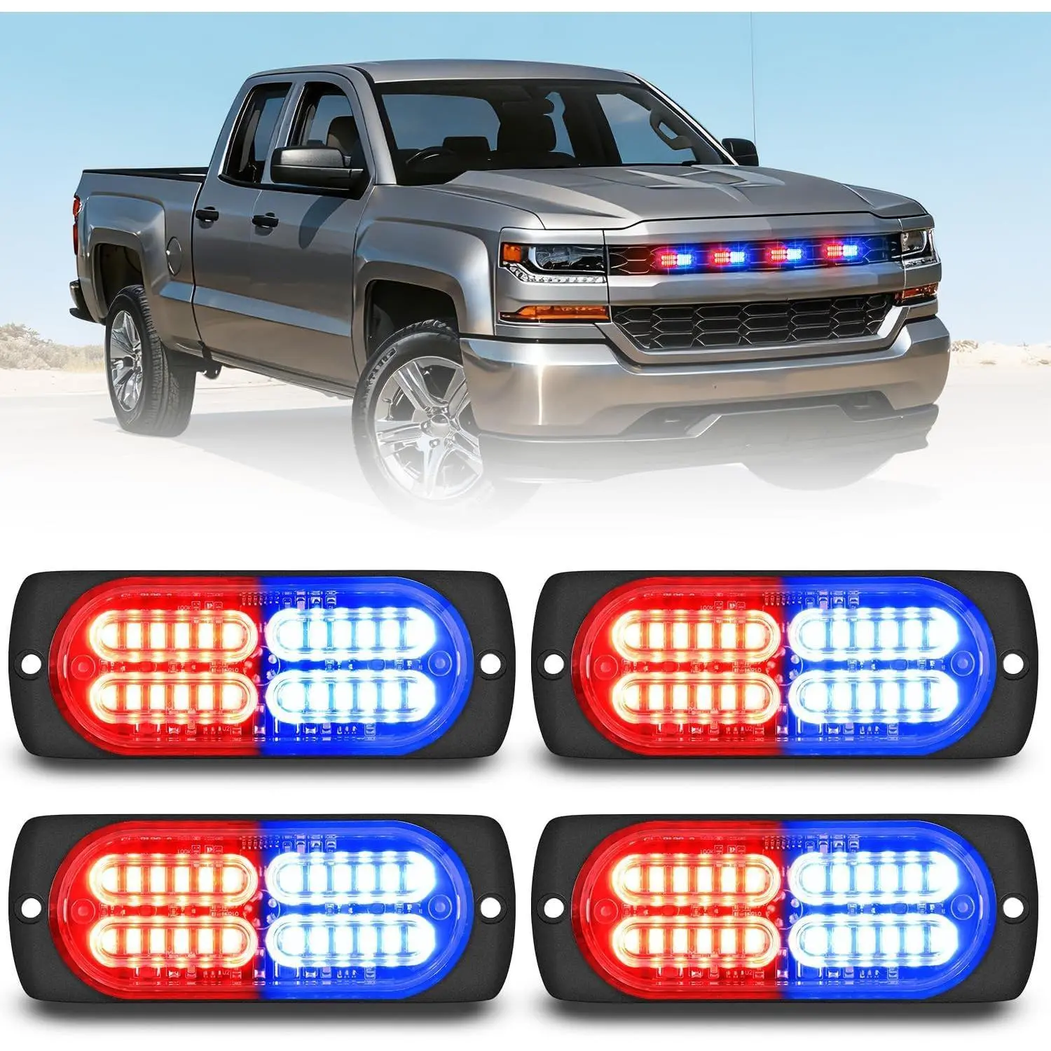 Nilight 4PCS 24LED Strobe Grille Safety Module, 12V-24V Red Blue Surface Mount Sync Side Flashing Marker, Automotive Emergency Auto Parts Accessories for Cars, Trucks, Strobe Light Module