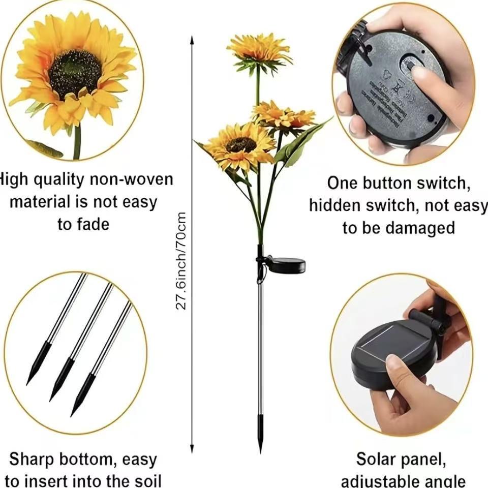 Solar Powered LED Sunflower Garden Lights Set of 2/4/6 Pieces Realistic Nighttime Glow for Yard Lawn Patio Porch Waterproof IP65 Energy Efficient Outdoor Lighting Durable Plastic Flowers All Weather Protection
