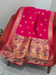 Pink Paithani Benarasi Silk Dupatta  for Lehenga Dresses Wedding Festive Ethnic Wear