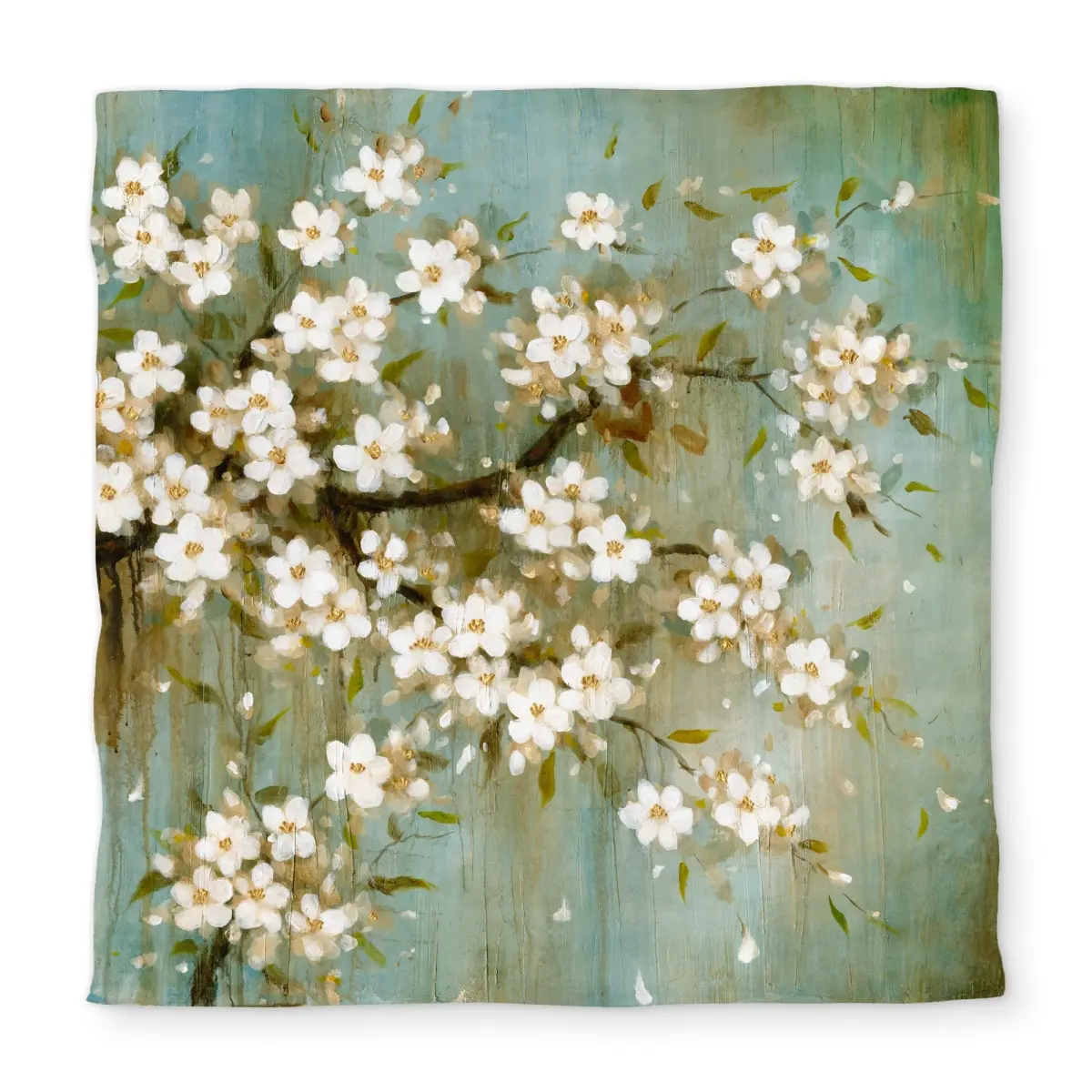 Begin Home Decor C1DCQSW0MARPO3 White Cherry Blossom Asian Beige Queen Size Duvet Cover - Bedroom Decor, Breathable, Elegant Cherry Design, Breathable Duvet Covers