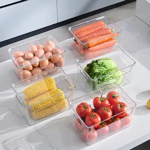 Household refrigerator storage boxes with lids, transparent cosmetic storage boxes for desktop, acrylic organizing boxes, stackable fruit and vegetable boxes