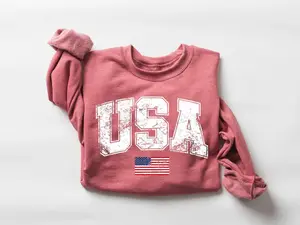 Retro USA Flag Sweatshirt, Womens USA Sweatshirt, Patriotic Sweatshirt, American Flag Sweatshirt, America Sweatshirt, Red Blue White