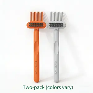 Comb & Hairbrush Cleaner Set 2 Count Dual Tool Mini Rake Bristle Brushes for Hair Dust Build Up Removal Portable Reusable Professional Home Use