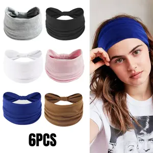 6-Pack Headbands for Women, Wide Elastic Head Bands, Non-Slip Thick Hair Bands, Sports Stretchy Sweat Bands, Large Knotted Soft Headband for Washing Face, Makeup, Workout, Spa, Running, Fashion