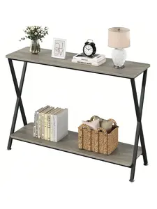【Christmas Gift】Grey  Sofa Tables Narrow Long Behind Couch Table, Narrow Console Table, 2-Tier Industrial Entryway Table For Living Room, Hallway, Foyer