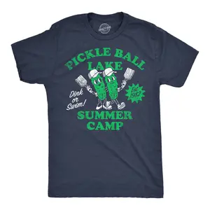 Mens Pickleball Lake Summer Camp T Shirt Funny Pickle Ball Lovers Joke Tee for Guys Mens Funny T Shirts Cool Vintage Fashion T-Shirt Gift Classic Menswear Pickle Ball Apparel for Men Funny Sarcastic Short Navy -