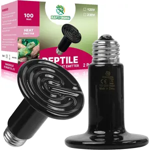 100W Ceramic Heat Emitter 2 Pack Reptile Heat Lamp Bulbs Ceramic Heater for Amphibian Pet Brooder Coop Chicken Dog Cat