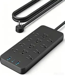 2100J Surge Protector Power Strip 5FT Extension Cord 12 AC Outlets 2 USB-A & 20W USB-C Fast Charge TUV Listed Multi Plug Outlet Extender Charging Station for Home Dorm Office Indoor Use