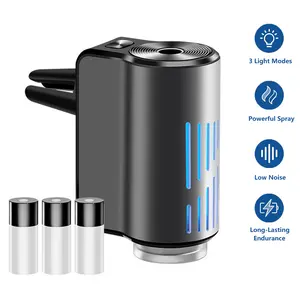 Car Air Freshener Diffuser, Smart Car Air Freshener With 3 Adjustable Light Modes, Rechargeable Aromatizante Para Carro With 3pcs Essential Oil, Auto On/Off, Long-Lasting, Gray