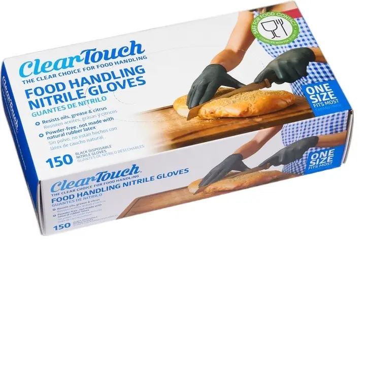 Clear-Touch Food Handling Nitrile Gloves, Black, One Size, 150-count