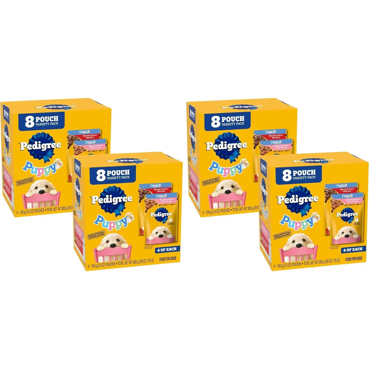 Pedigree Puppy Food Morsels in Sauce, Wet Dog Food Pouches, Chicken Flavor, 3.5 oz. Pouches, 16 Count