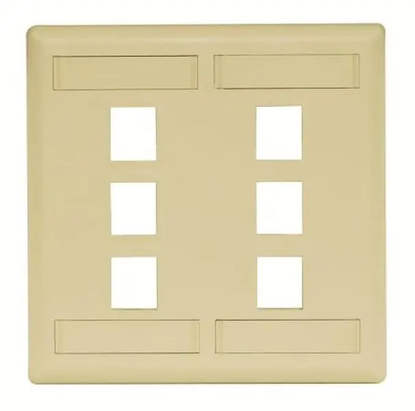 Hubbell IFP26EI 6 Port Double Gang Rear Loading Face Plate, Electric Ivory