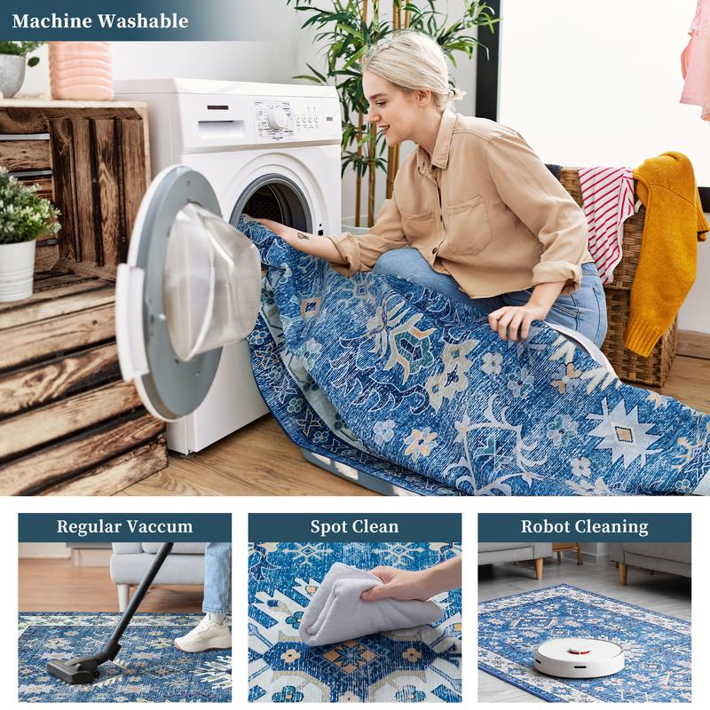 VIPfree Retro Bohemian Area Rugs 2*3FT, Non-Slip Foldable Washable Rugs for Living Room, Entryway, Bedroom, Kitchen and Corridor, Non Shedding