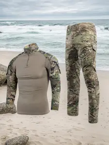 Men's Tactical Set Camouflage Shirt and Combat Pants Military Uniform Quarter Zipper Top War Gear Game Clothing