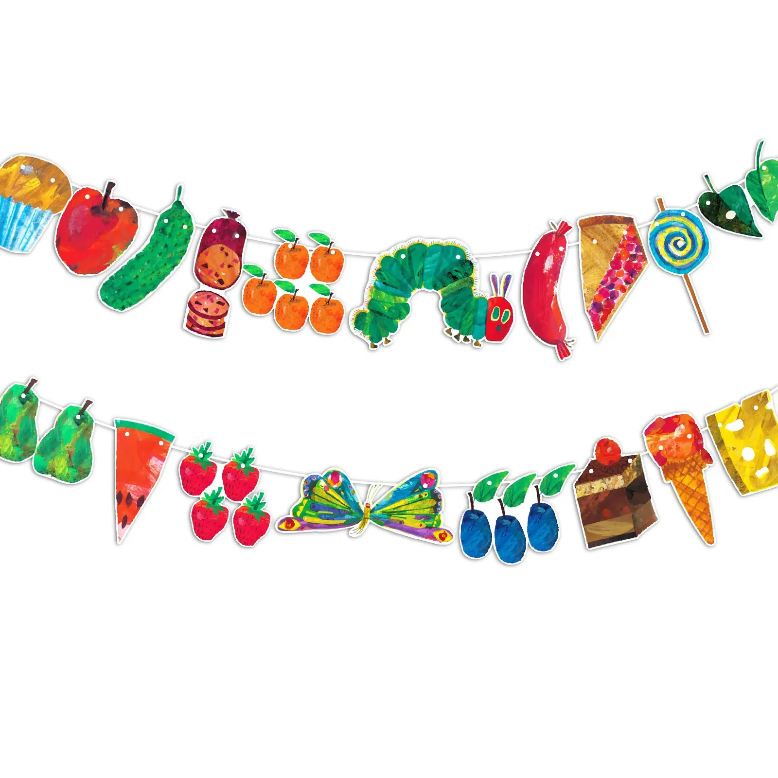 The Very Hungry Caterpillar " Themed Bunting Flags, Preschool Classroom & Birthday Party Hanging Decoration Banner, Party Decorations for Kids，20 Cards with 3m Rope