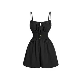 Solid Color Lace-up Wrap Jumpsuit, Women Fashion One-Piece