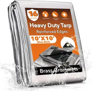 10x10FT  Tarp,  16 Mil Heavy Duty Tarps with Reinforced Edges/Brass Grommets,  UV Blocking/ Resistant Poly Tarp for Camping, Patio, Tent, Boat(/Black)