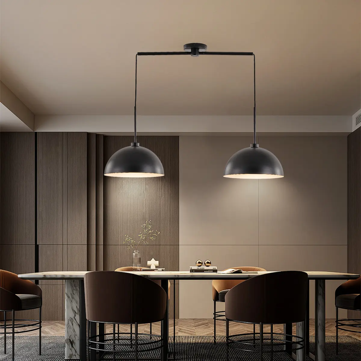 41" Industrial Modern Black Double Pendant Light – Adjustable Ceiling Hanging Lamp with Matte Finish for Dining Room, Kitchen, or Living Room – Stylish and Durable Lighting Fixture (No Bulbs)