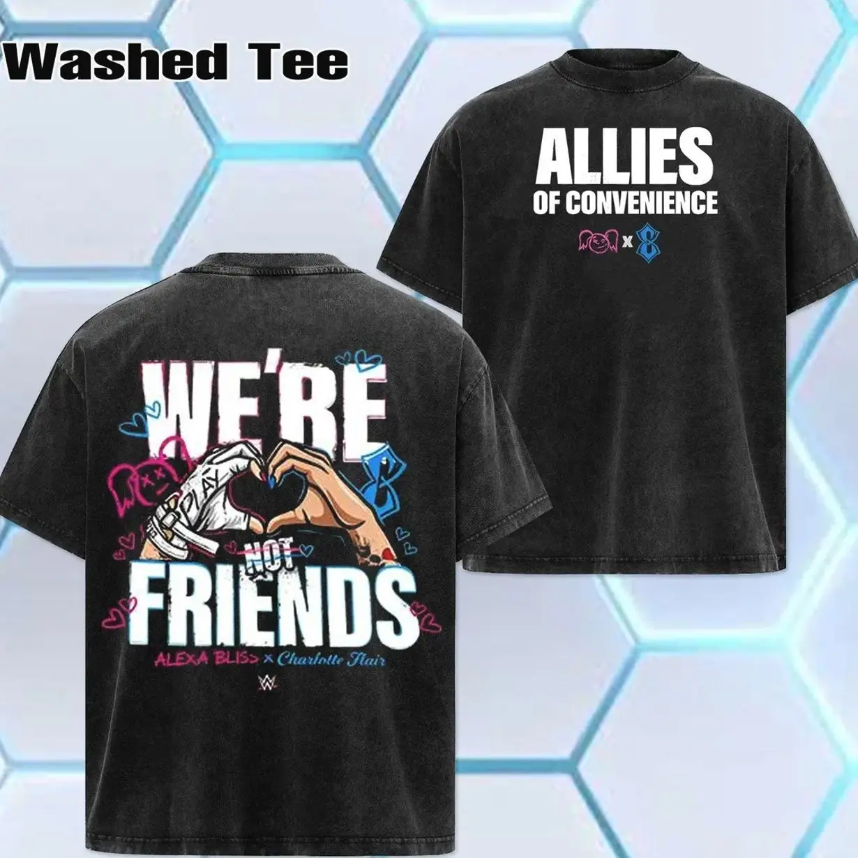 WWE 2026 - Alexa Bliss × Charlotte Flair World Champion, Oversize Unisex Acid Wash Tee, WWE Legend Streetwear, Cotton, Graphic Tee T-Shirt Hoodie, Classic, Fan Gift Top Fabric Menswear Casual Wrestling Crew Neck NZ9