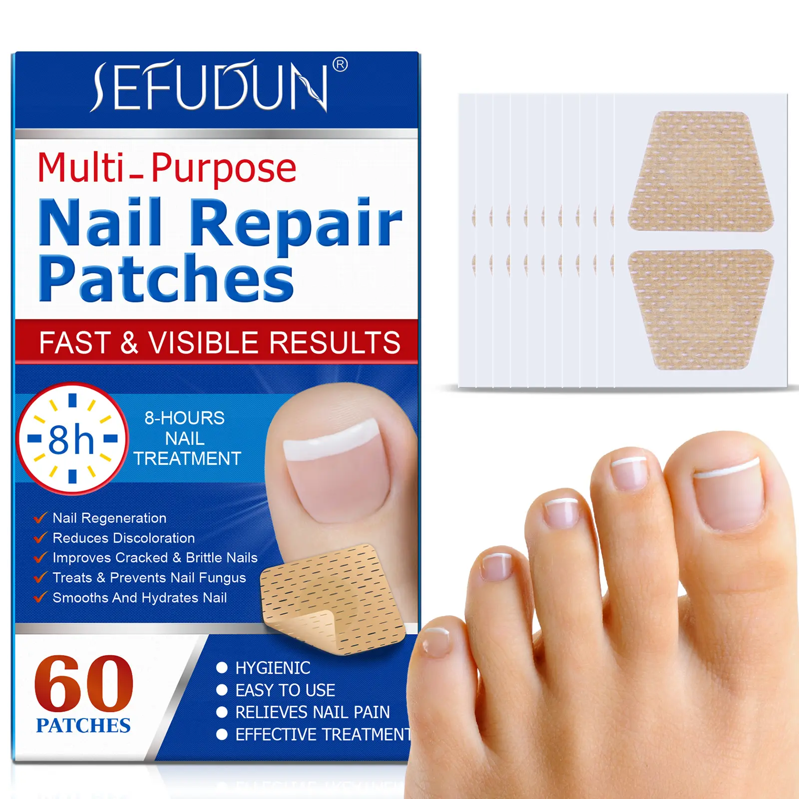 Sefudun Nighttime Renewal Fungal Nail Patches - toenail fungus patches - 60 Patches - Overnight Repair for Nail Fungus Damage, 8-Hour Treatment Restores Healthy Appearance (Packaging May Vary) Manicure, Nail Care, Instant Nail Repair summerwins
