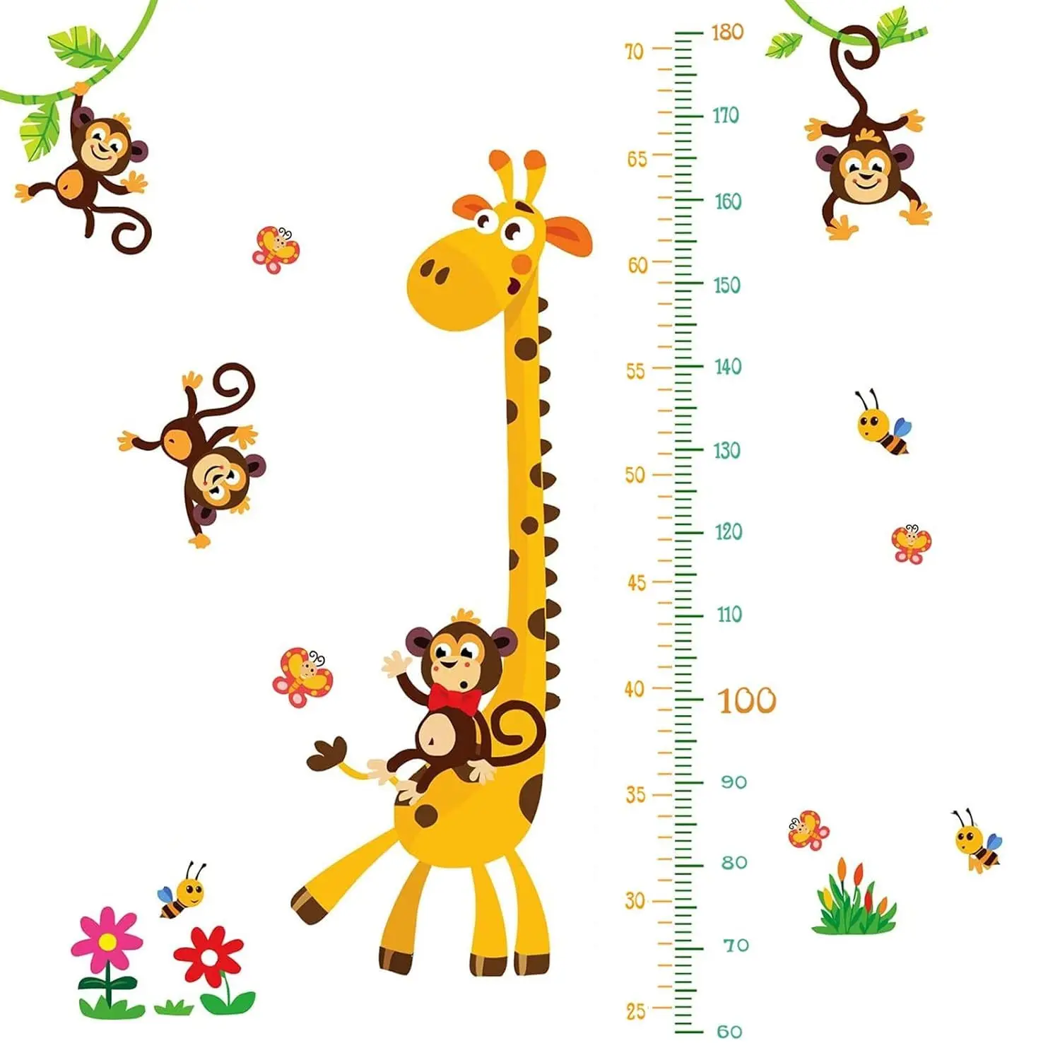Cute Cartoon Giraffe Bright Smooth Large 90*30cm Fairy Glass Flat Adhesive Height Measurement Growth Chart Sticker - 2-Piece Easy-Remove Kids' Room Wall Decor, Home Supplies for Height Tracking, Two Pieces