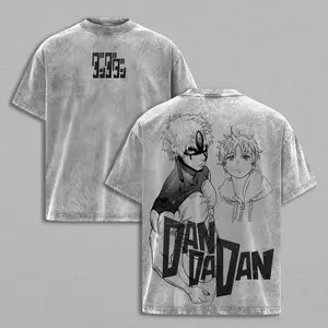 Enjoji Jin Washed T-Shirt, Dandadan Vintage Oversized Tee, Heavy Cotton Unisex Anime Top, Retro Manga Graphic Streetwear Menswear Shirt